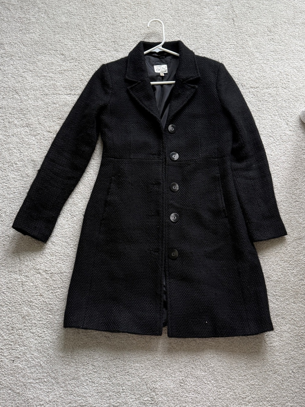 Old Navy Black Textured Button-Front Trench Coat